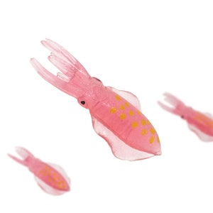 Tiny soft miniature collectible Squid ocean animal figures for dollhouses, terrariums, fairy gardens, dioramas, plants, dolls, shadowboxes, zen gardens, slime soap resin jewelry, crafts, and more.