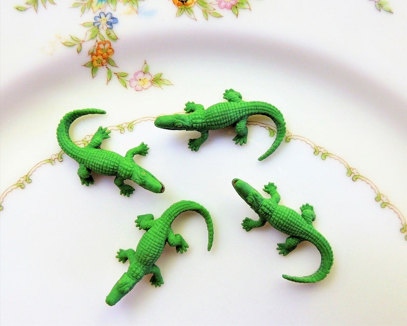 Tiny miniature realistic soft collectible alligator for crafts, dollhouses, terrariums, fairy or zen gardens, dioramas, shadow boxes, sensory or pretend play, plant pets, and much more.