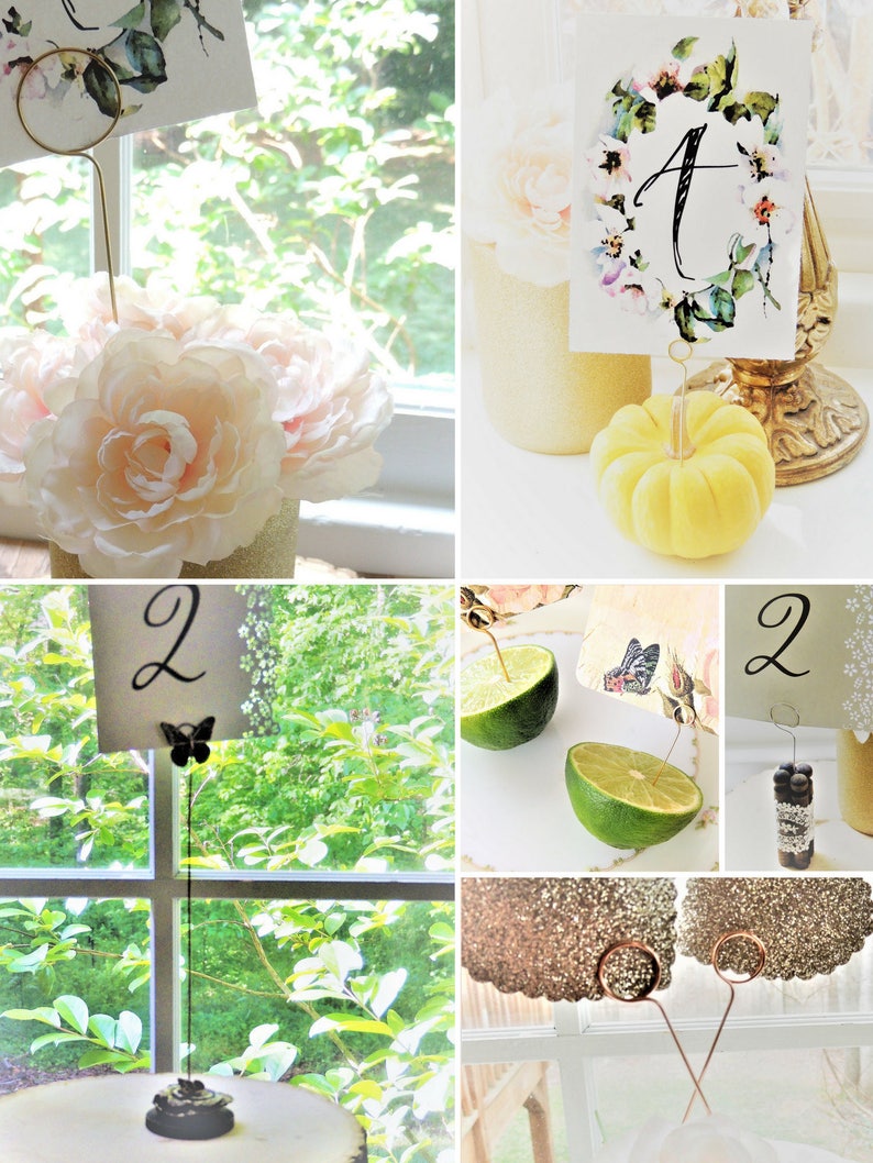 Wire Table Number Holder DIY Swirl Round Stems Pick Photo Etsy