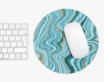 MOUSE PAD: Turquoise Marble, Round Mouse Pad, Rectangle Mouse Pad, Fun Cute Girly, Mousepads, Mouse Mat, Desk Accessories, Office Decor