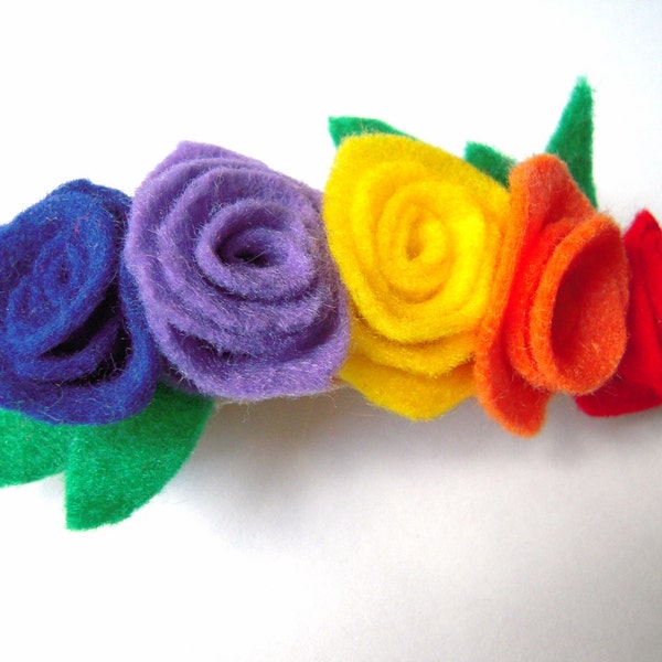 Rainbow Barrette Flower Felt Rose Rosette Hair Clip Large Adult Teen Kids Childrens Girls Little Girls Barrettes Clips For Thick Hair Women