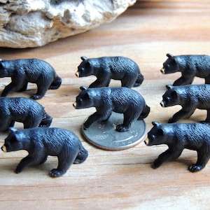 BLACK BEAR MINIATURES: Tiny Mini Animals Figurine Micro Mini Fairy Garden Bears Figure Dollhouse Diorama Terrarium Supply Small Bulk Lot