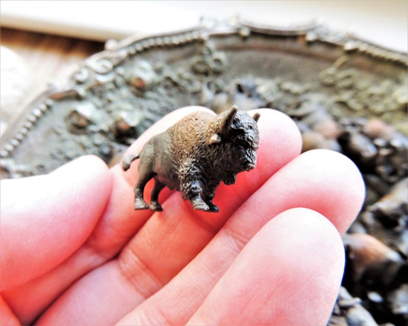 BISON MINIS: Tiny miniature animals realistic soft collectible bison for crafts, dollhouses, terrariums, fairy or zen gardens, dioramas, shadow boxes, sensory or pretend play, plant pets, and much more. Etsys Pick Mini Animals