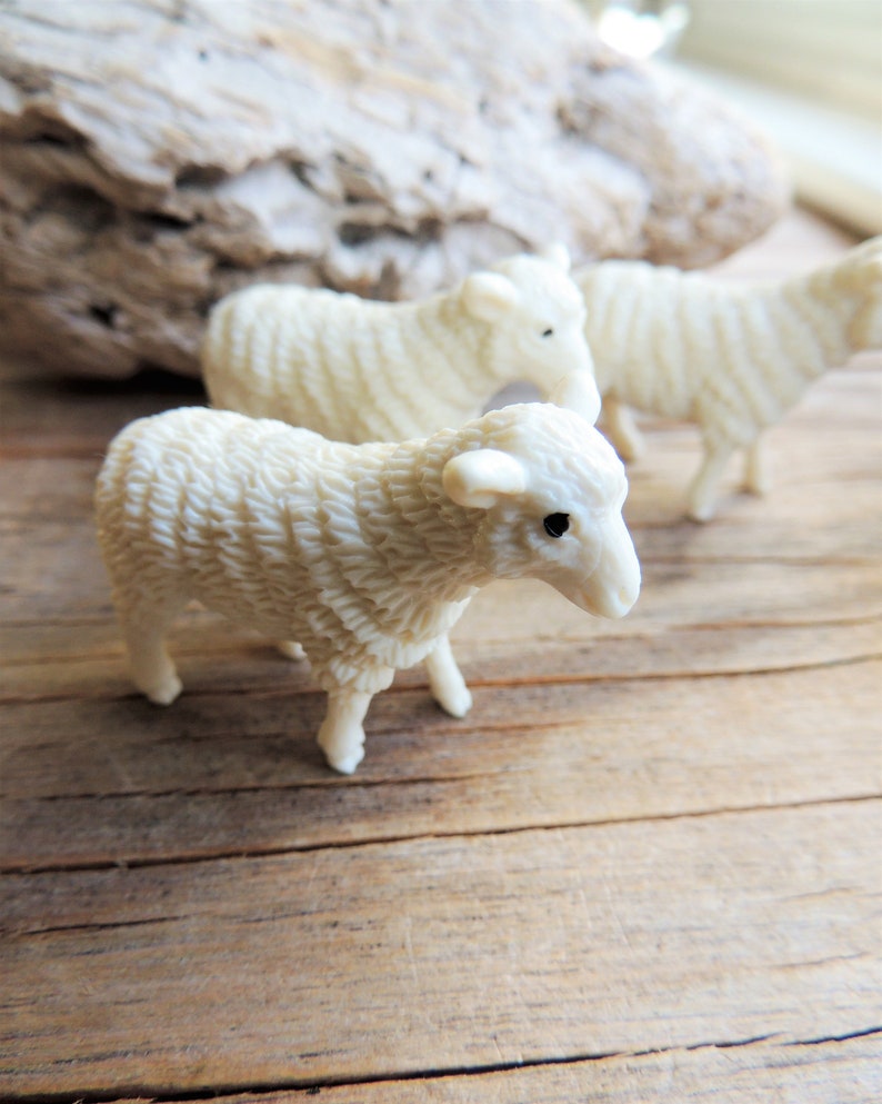 Miniature Sheep Farm Animal Mini Figurine Figure for Crafts, Terrariums, Large Dollhouses, Fairy Gardens, Resin or Soap Projects, School Projects, Dioramas, Shadowboxes, etc.