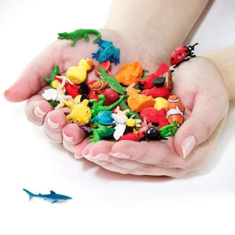 Tiny Blue Shark miniature animal mini-figures for crafts, dollhouses, terrarium supplies, fairy garden minis, dioramas, resin projects, soap slime filler, party favors, shark week parties, counting games, game pieces, scavenger hunts, jewelry making.
