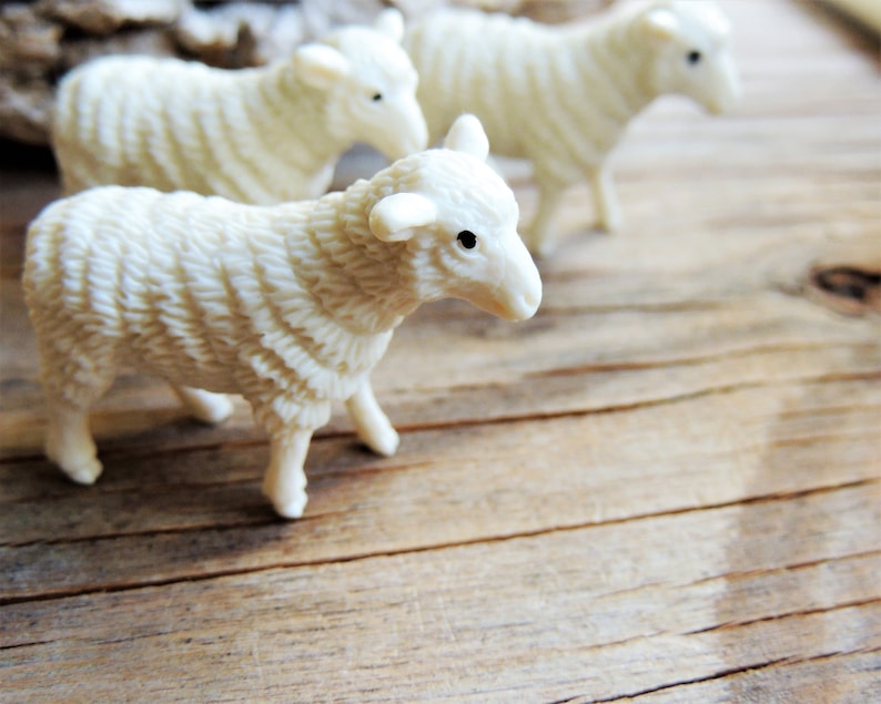 Miniature Sheep Farm Animal Mini Figurine Figure for Crafts, Terrariums, Large Dollhouses, Fairy Gardens, Resin or Soap Projects, School Projects, Dioramas, Shadowboxes, etc.