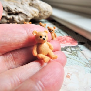 Tiny soft miniature collectible Teddy Bear for crafts, dolls, dollhouses, terrariums, fairy gardens, dioramas, shadowboxes, and more.