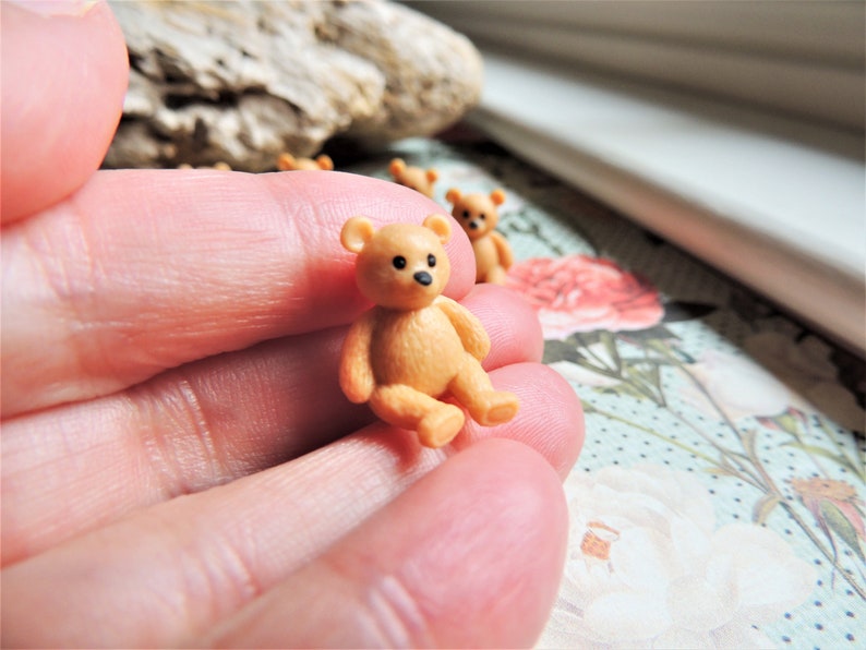 Tiny soft miniature collectible Teddy Bear for crafts, dolls, dollhouses, terrariums, fairy gardens, dioramas, shadowboxes, and more.