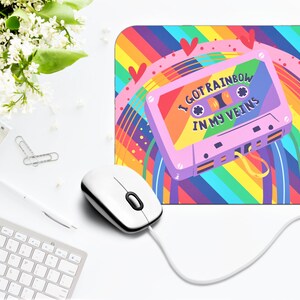 Retro Tape Rainbow MOUSE PAD Pride LGBTQIA+ Print Desk Accessories Mouse Mat Bright Colored Office Supplies Cute