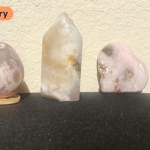 Flower Agate Crystal Egg, Tower & Heart, Druzy Shine