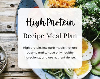 Plano de refeições e receitas com alto teor de proteína | Refeições saudáveis | Perda de peso | Planejador de refeições | Preparação fácil de refeições | Construção muscular | Alto teor de proteína