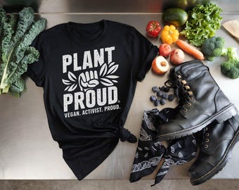 Organic tshirt PLANT PROUD - Vegan. Activist. Proud. | Organic Cotton Unisex T-Shirt, Ethical & eco-friendly, vegan tee vegetarian