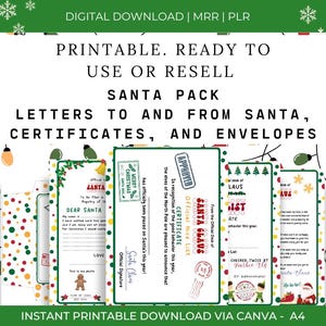 Paquete de cartas para niños con Papá Noel / Carta a Papá Noel / Carta de Papá Noel / Certificados de lista de cosas buenas / MRR / Derechos de reventa maestros / Navidad