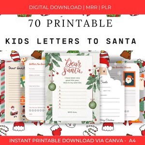 70 cartas de Papá Noel / Descarga digital / Carta de Navidad para niños / MRR / Derechos de reventa / Hojas de trabajo navideñas / Personalizar en Canva