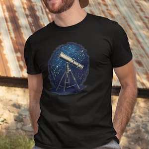T-shirt graphique constellations télescopes, t-shirt télescope Space Lover, t-shirt galaxie, parfait pour les astronomes et les amateurs d'astronomie