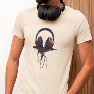 Rooted in Sound Headphones T-Shirt, Classic, Edgy & Perfect for Music Lovers, Musicians, DJs, Artistic Headphones Graphic Tee, Gift for Him