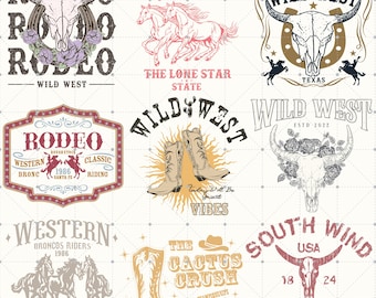 Western Bundle Png, Retro Western Png, Retro Rodeo Png, Wild West Png ...