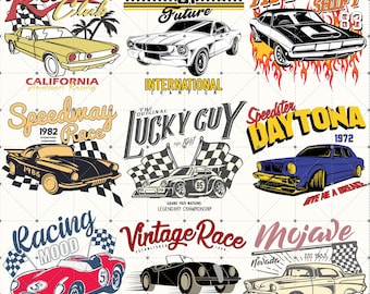 Retro Car Race Png, Vintage Car Png, Classic Vehicles Png, Racing Flags Png, Retro Sublimation Png, Daytona Png, Legend Car Png