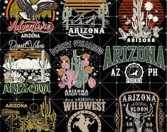 Retro Arizona Bundle Png, Western Png, Trendy Desert Png, Arizona Png, Arizona Sublimation Png, Adventure Png, Desert Landscape Png
