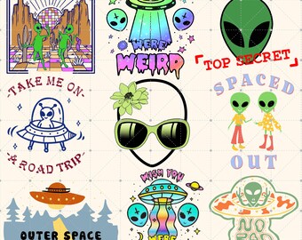 Alien Png, Wish You Were Weird Png, UFO Alien Png, Funny Retro Alien Png, Alien Spaceship Png, Space Out Png, Retro Sublimation Png