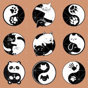 Yin Yang Cat Png, Yin Yang Dog Png, Yin Yang Sublimation Png, Black  White Cats Png, Yin Yang  Silhouette Png, Paw Png, Cute Ying Yang Png