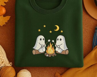 Cozy Ghost Campfire Halloween Sweatshirt – Cute Spooky Fall Pullover for Autumn Lovers