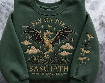 Basgiath War College Embroidered Sweatshirt, Fourth Wing Dragon Rider Crewneck, Fantasy Book Lover Gift, Bookish Dragon Sweater