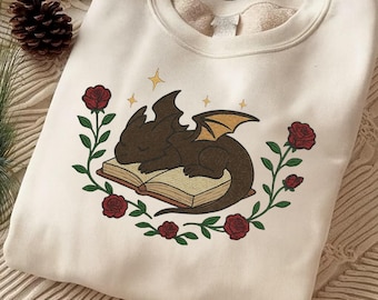 Sudadera bordada con libro de dragón - Sudadera para lectores de libros de fantasía - Regalo para un ratón de biblioteca - Sudadera Fourth Wing