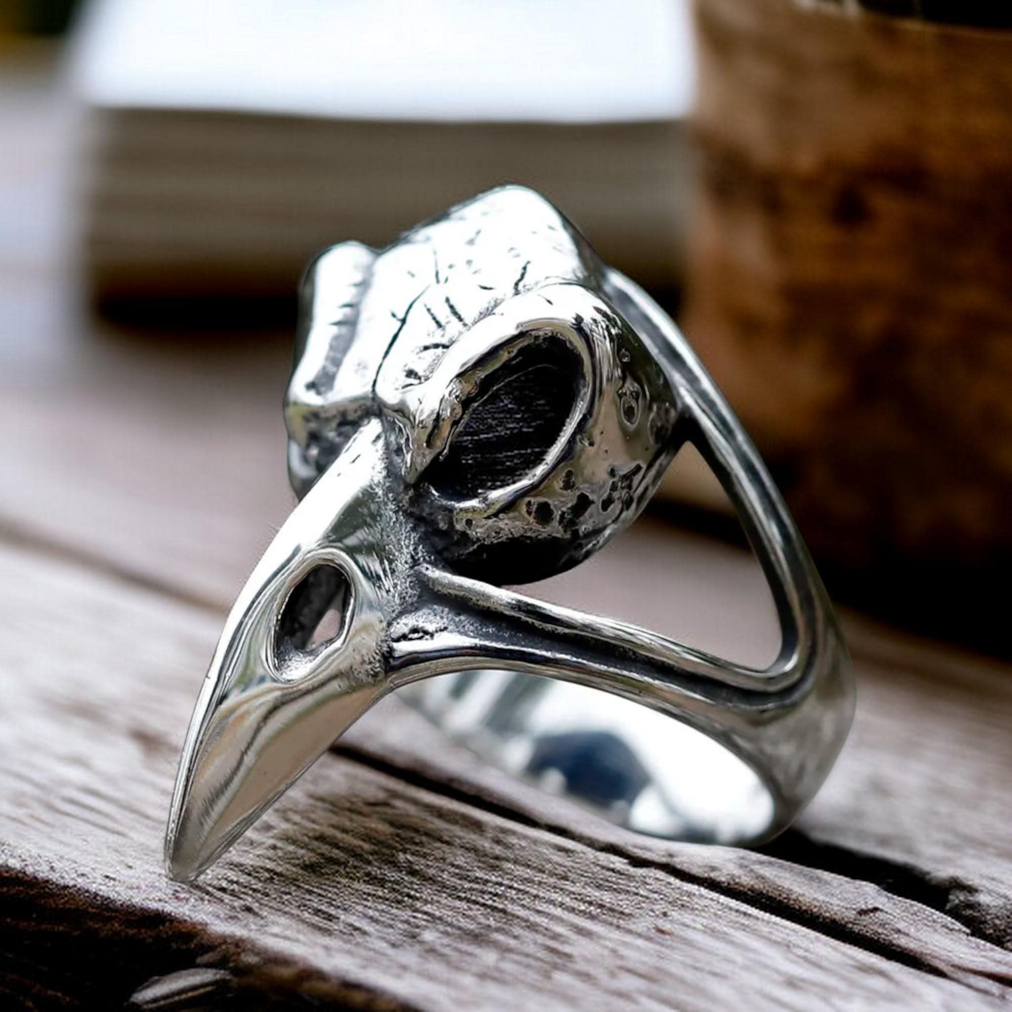 Anello Con Teschio E Corvo In Argento Sterling 925, Uccelli - Foto 9