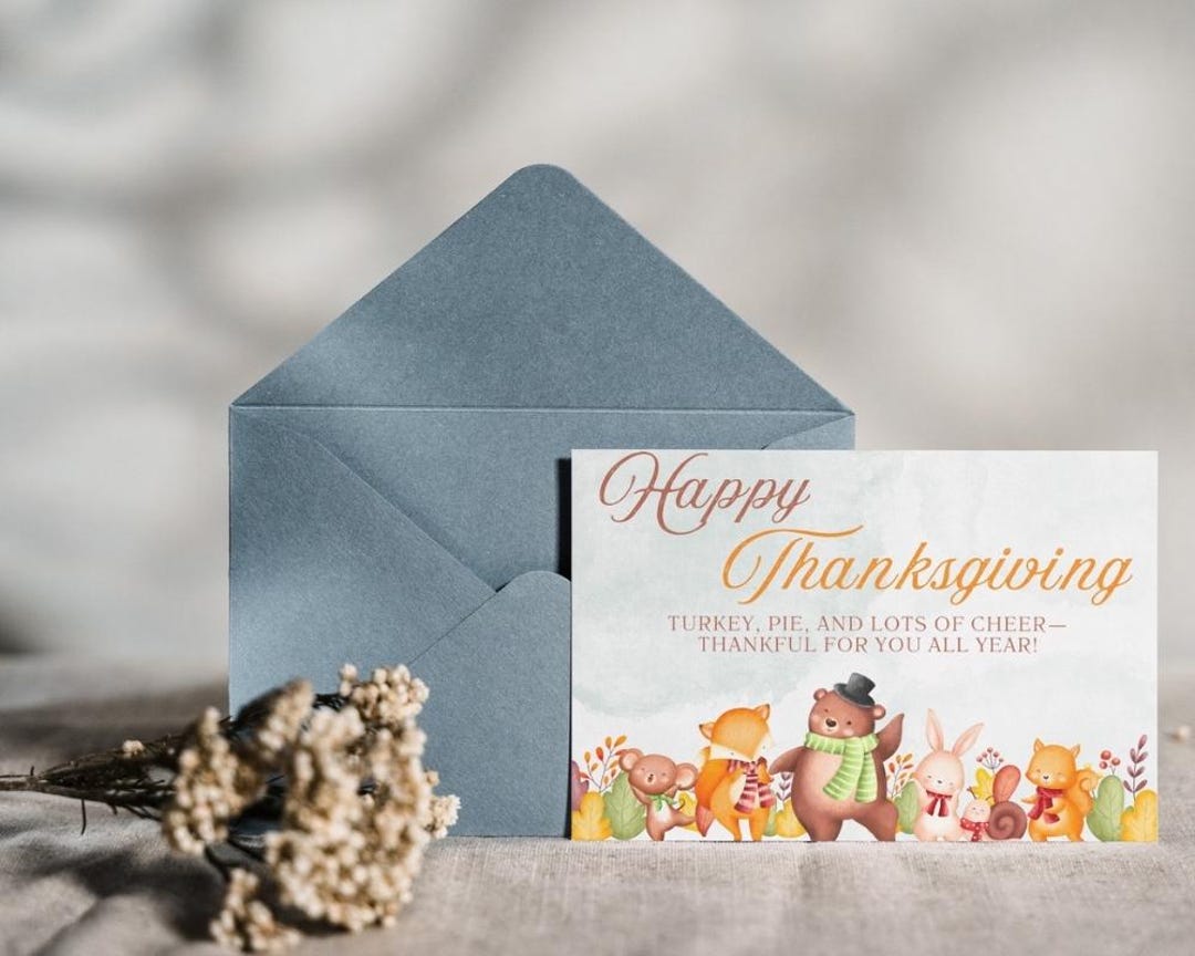 Printable Happy Thanksgiving Card | Cozy Animal Greeting Card | Fall ...