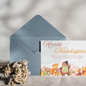 Printable Happy Thanksgiving Card | Cozy Animal Greeting Card | Fall Thanks Card | Instant Download Card | Thanksgiving Digital Print