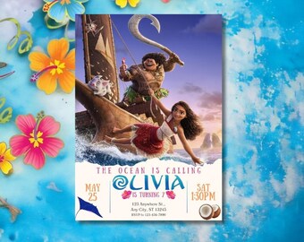 Moana Birthday Invitation | Ocean Adventure Birthday Party Printable Invitation | Canva Editable Moana-Themed Birthday Invite Card | PDF
