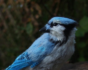 Luxury Needle Felted Blue Jay Bird - Handmade Realistic Spring Birds Crafts For Office/Home Decor - Cute Bird Model with Glass Eyes