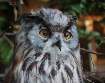 Artificial Wool Felting Eagle Owl - Handmade Needle Felted Owls Sculpture - Fancy Birds For Office/Home Decor - Unique Fiber Art Collection