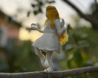 Needle felted Waldorf  Little White Angel Ornament. Christmas tree decoration .Unusual Christmas tree decoration