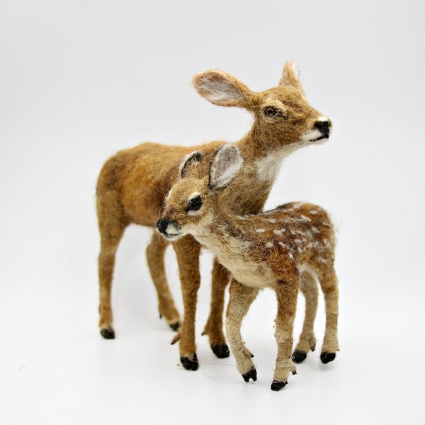 Mother-deer and a fawn, Needle Felted  Animals, Needle felted deer, Needle felted animal