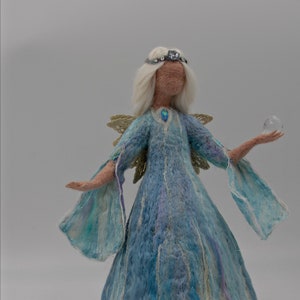 Luxury Needle felted Blue Angel - Handmade Christmas Fairy Tree Topper / Standing Sculpture - Decorative Felt Doll - Cute Gift Ideas