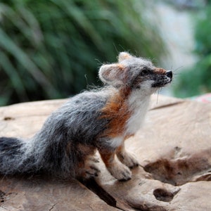 Needle Felted Animals. Sitting Gray fox. Felted fox. Needle felted fox. Made to order image 3