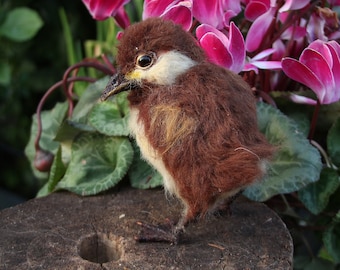 Needle felted bird. Wild duckling . Wool sculpture.  Needle felted brown duckling, Wool bird sculpture. Felted bird. Easter home decoration