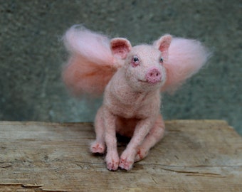 Needle Felted Animal. Felted PIG . PIGASUS. Made to order.