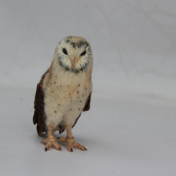 Needle Felted Owl . Needle felted tiny owl .Needle felt realistic owl. .Barn owl. Animal lover gift