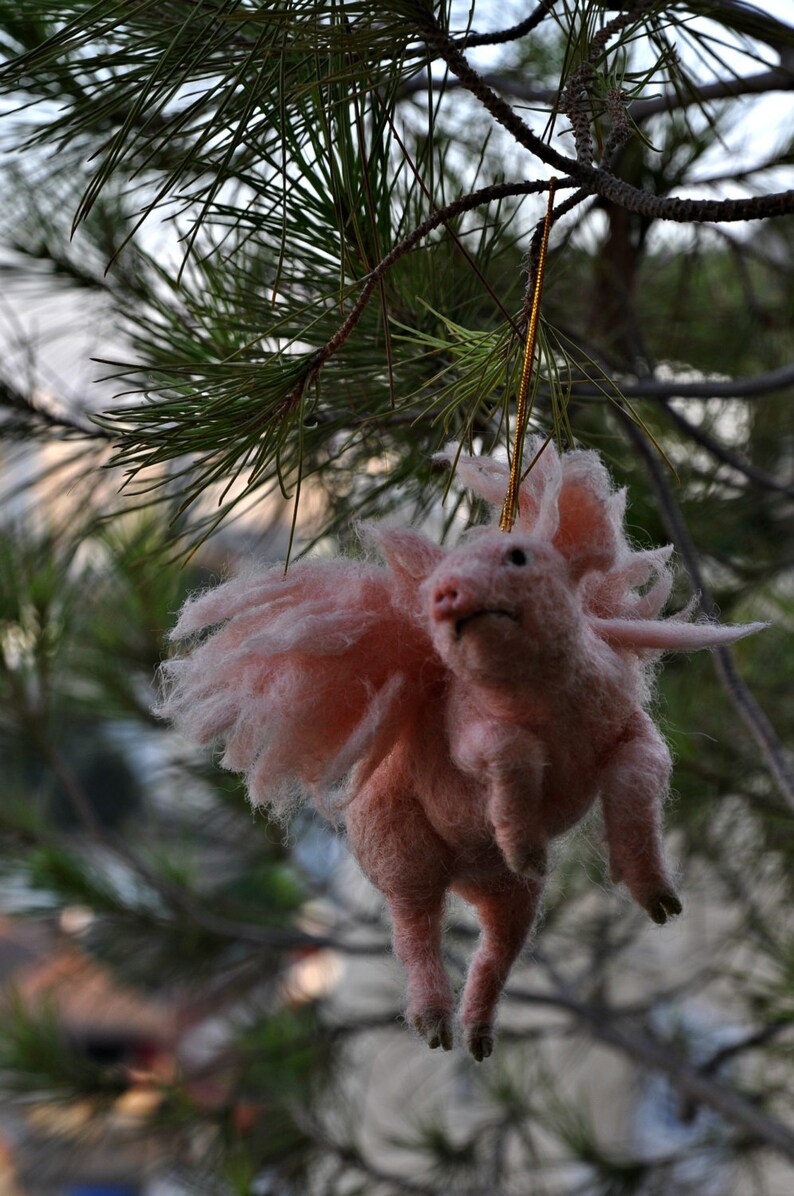 Needle felted animal. PIGASUS. Christmas tree Ornament. Made to order image 7