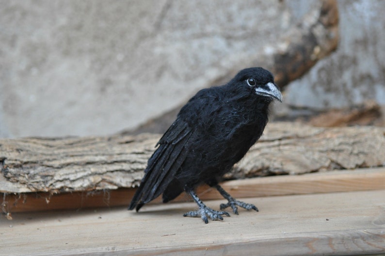 Needle Felted bird. Black raven. image 5