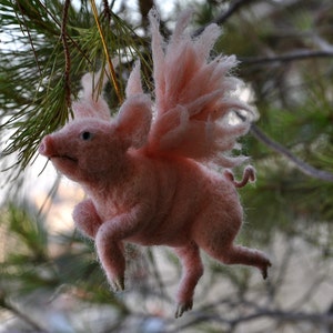 Needle felted animal. PIGASUS. Christmas tree Ornament. Made to order image 4