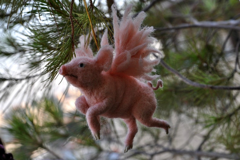 Needle felted animal. PIGASUS. Christmas tree Ornament. Made to order image 4