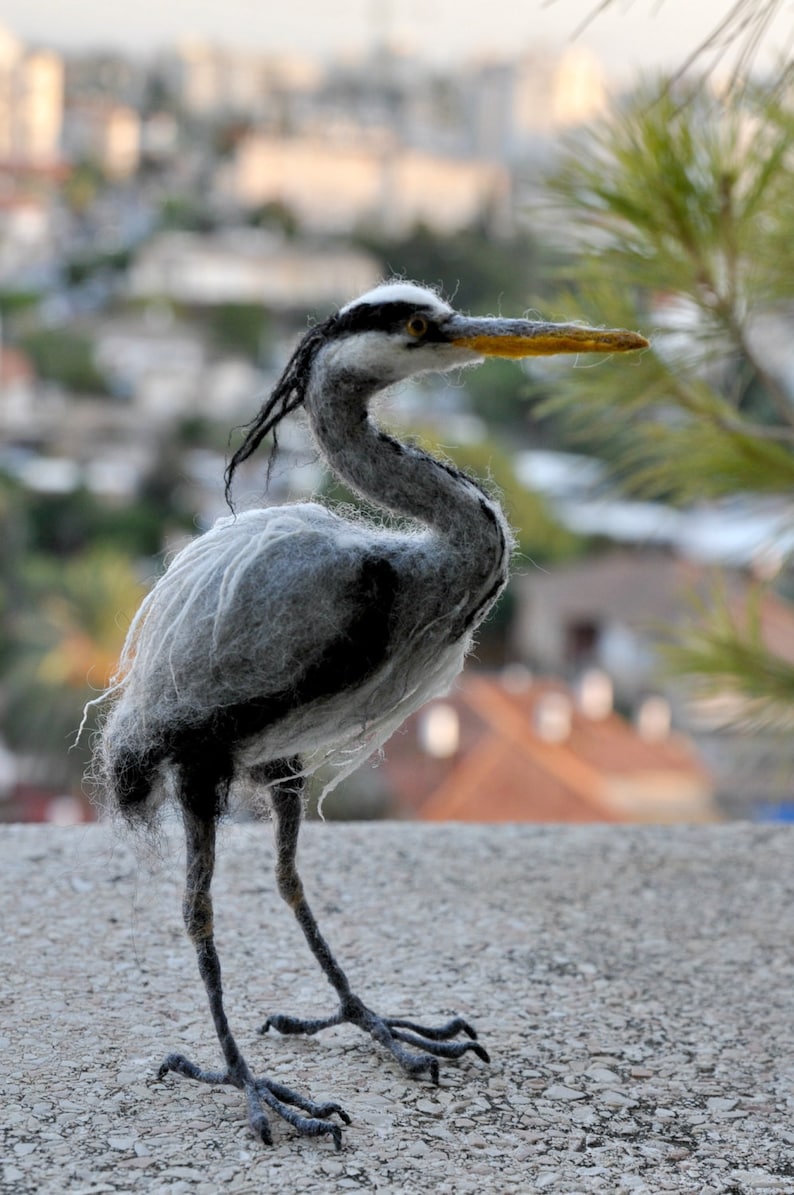 Needle Felted Bird Felted bird Grey heron. Needle felt bird