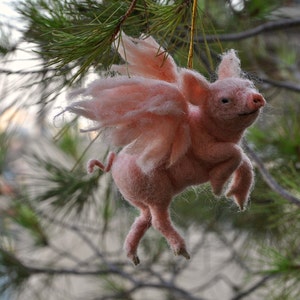 Needle felted animal. PIGASUS. Christmas tree Ornament. Made to order image 3