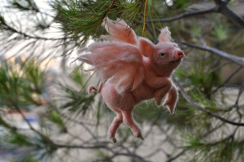 Needle felted animal. PIGASUS. Christmas tree Ornament. Made to order image 3