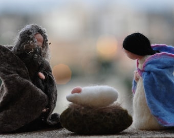 Needle felted Nativity Set / Nativity-Waldorf  /  3 pieces-/Holy Land-mother and child, father,needle felt by Daria Lvovsky-Made to orders