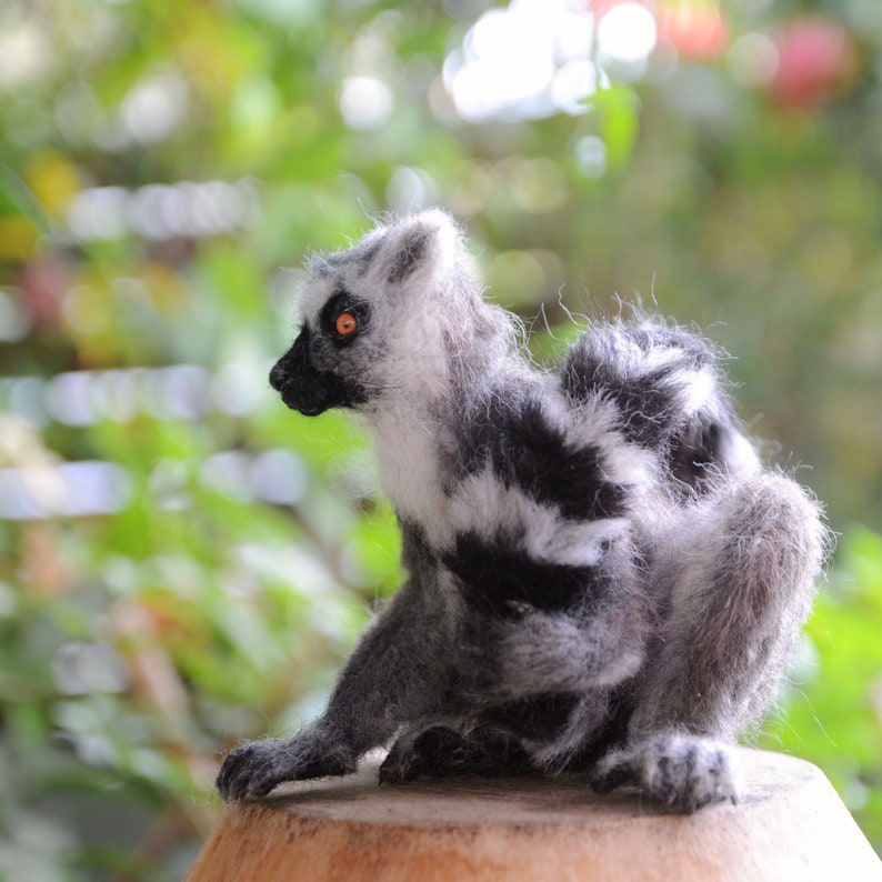 Needle felted Ring Tailed Lemur. Needle felted animal. Animal art sculpturet image 4